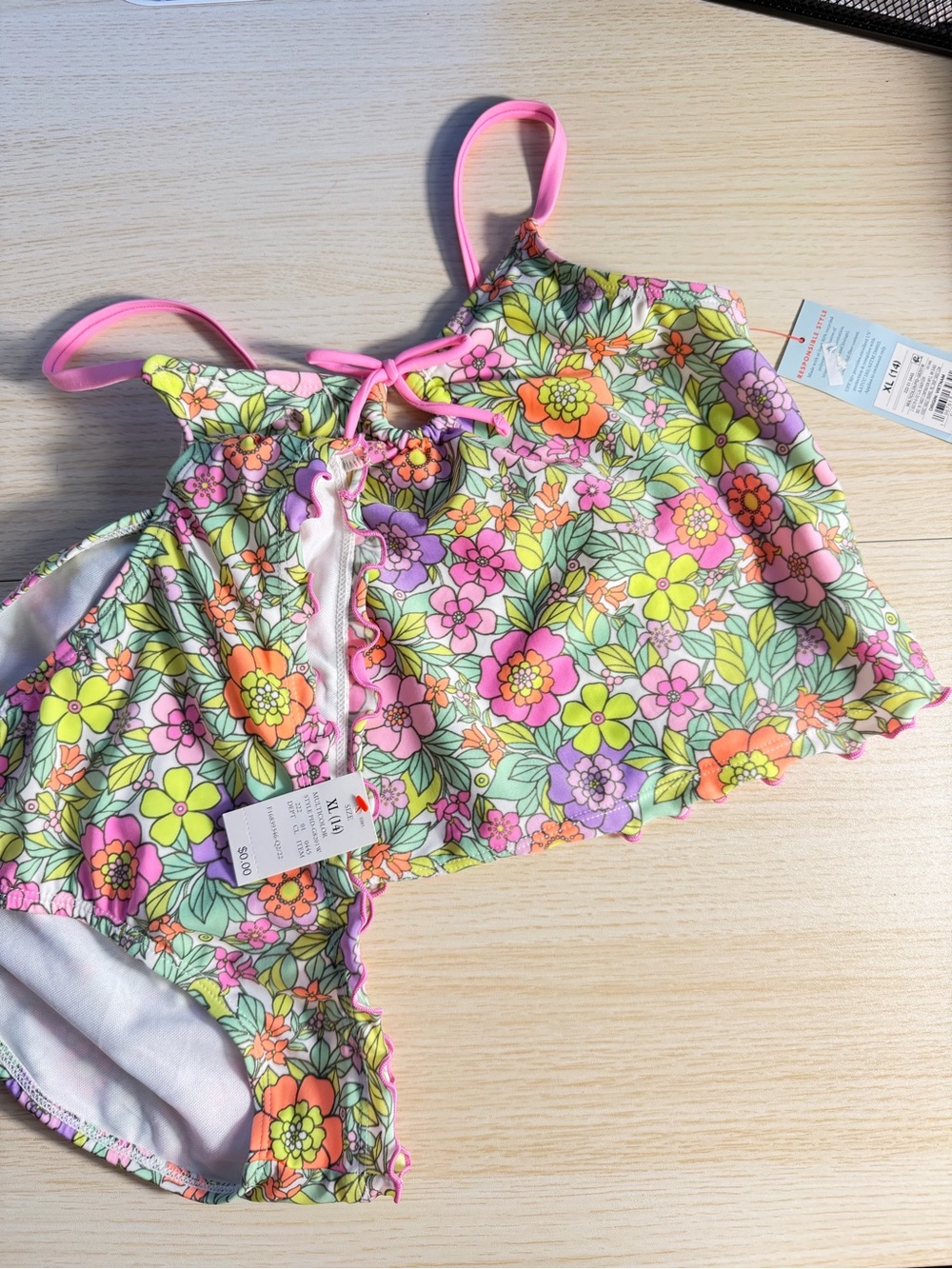 Cat & Jack Floral Crop Bikini Top and Bottom - Pink, Yellow, Green, Purple